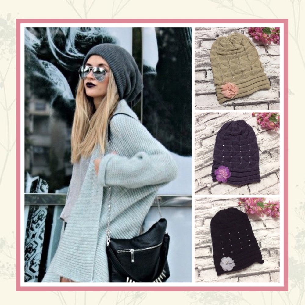 🌺 BEANIE HIPSTER BOHO FLOWER FLORAL CAP TRENDY BLING BAGGY RUSTIC CUSTOM KIND